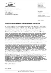Empfehlungschreiben Brücke Oberland – Kemal Oral | KO Kampfkunst in Weilheim